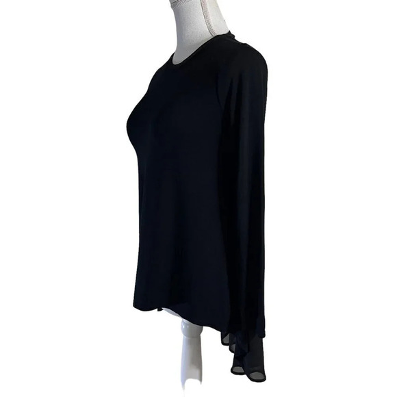 Aqua Black Blouse Size XS High Low Pleated Chiffon Back Long Sleeve Round Neck - Picture 2 of 4